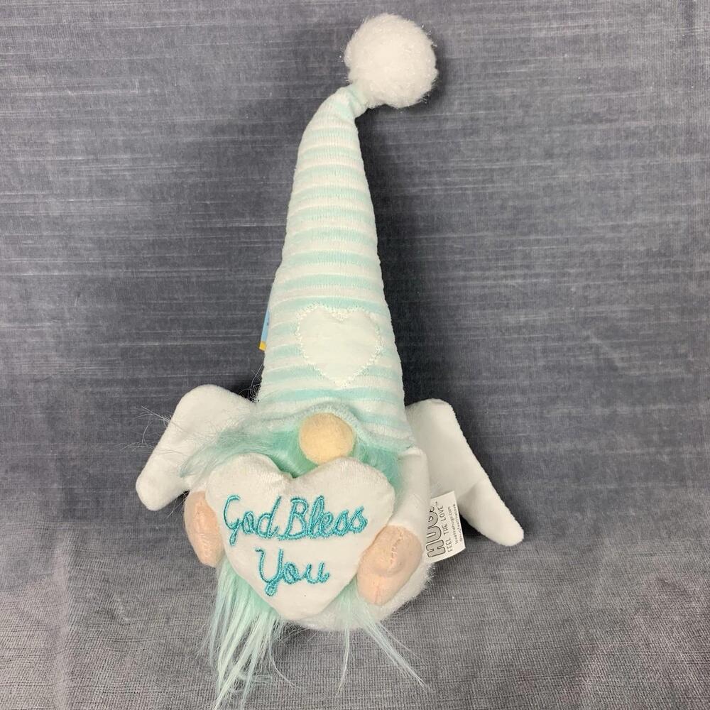 Giftcraft God Bless You Angel Gnome Plush Bendable Hat Aqua Stuffed Decor